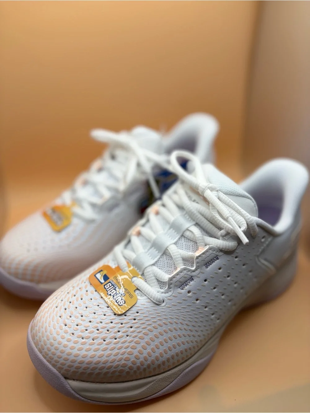 Skechers White Sneakers with Pink & Mint Accents